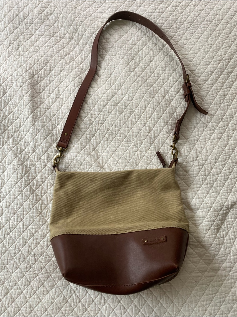 LL Bean Waxed Canvas Brown Leather Crossbody Bag Gorpcore Cabincore Heritage